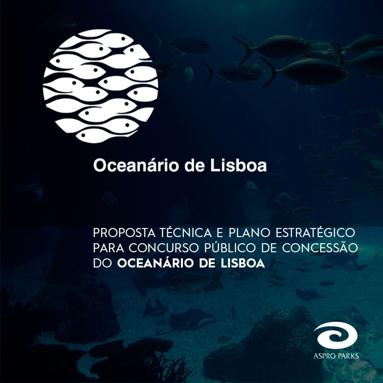 imagem do oceanário de lisboa com o logotipo da empresa ASPROPARKS e o título do projeto da candidatura